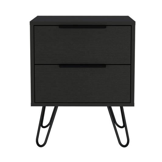 22" Black Wood Two Drawer Nightstand