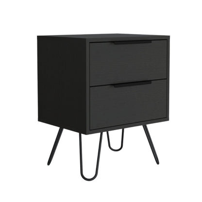 22" Black Wood Two Drawer Nightstand