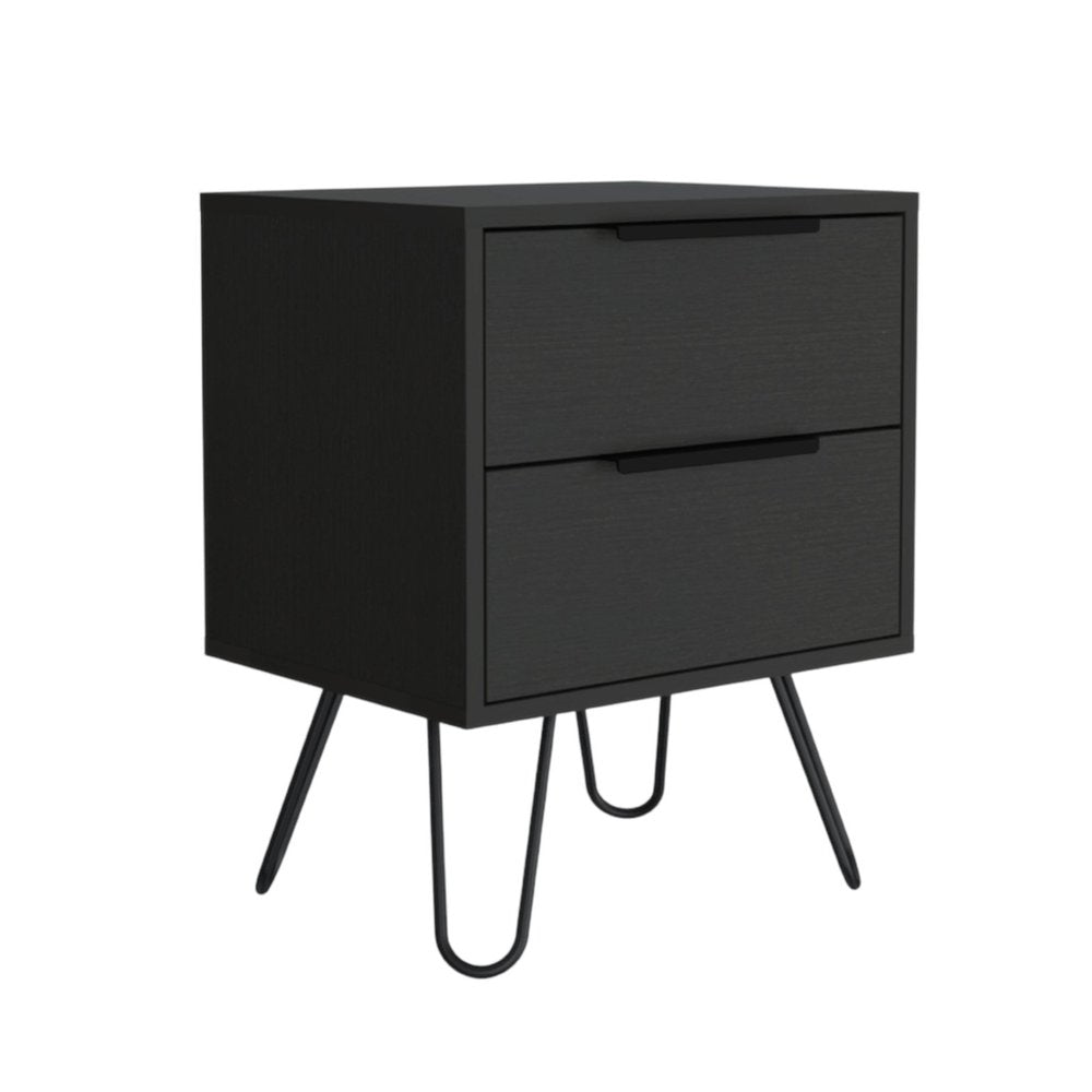 22" Black Wood Two Drawer Nightstand