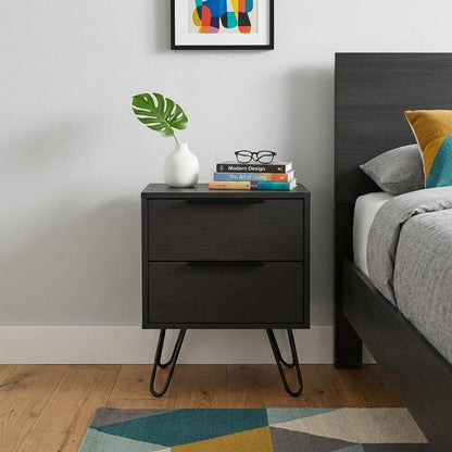 22" Black Wood Two Drawer Nightstand