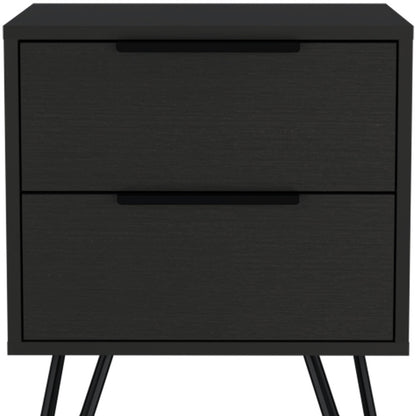 22" Black Two Drawer Faux Wood Nightstand