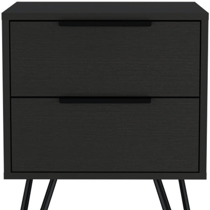 22" Black Wood Two Drawer Nightstand