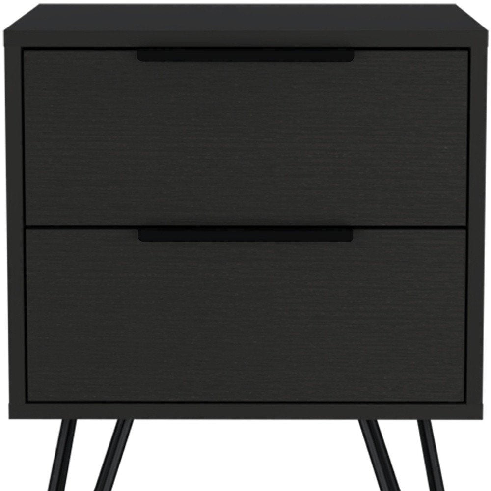 22" Black Wood Two Drawer Nightstand