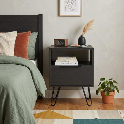 22" Black Wood One Drawer Nightstand