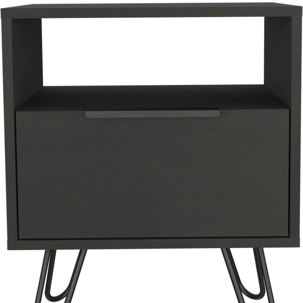 22" Black Wood One Drawer Nightstand