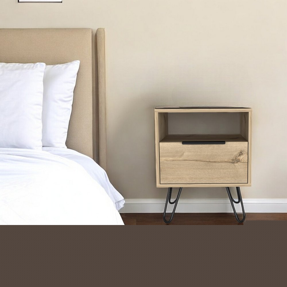 22" Oak Wood One Drawer Nightstand