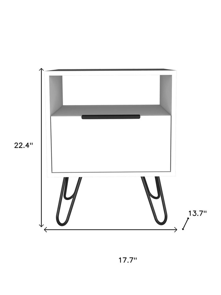22" White Wood One Drawer Nightstand