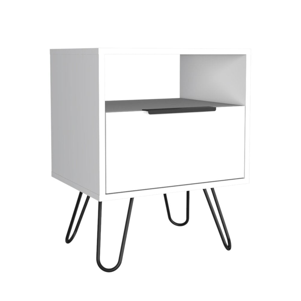 22" White Wood One Drawer Nightstand