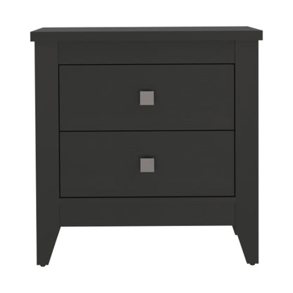 24" Black Two Drawer Faux Wood Nightstand