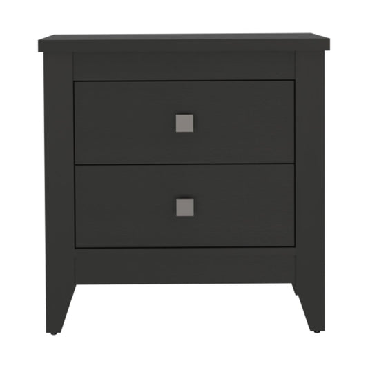 24" Black Wood Two Drawer Nightstand