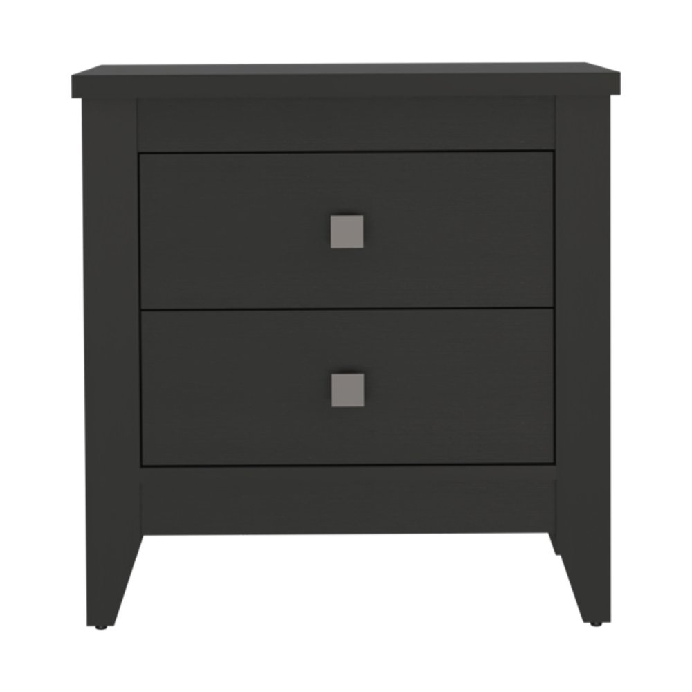 24" Black Wood Two Drawer Nightstand
