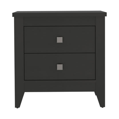 24" Black Wood Two Drawer Nightstand