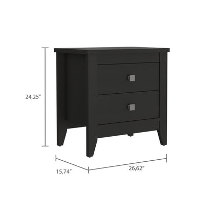 24" Black Wood Two Drawer Nightstand