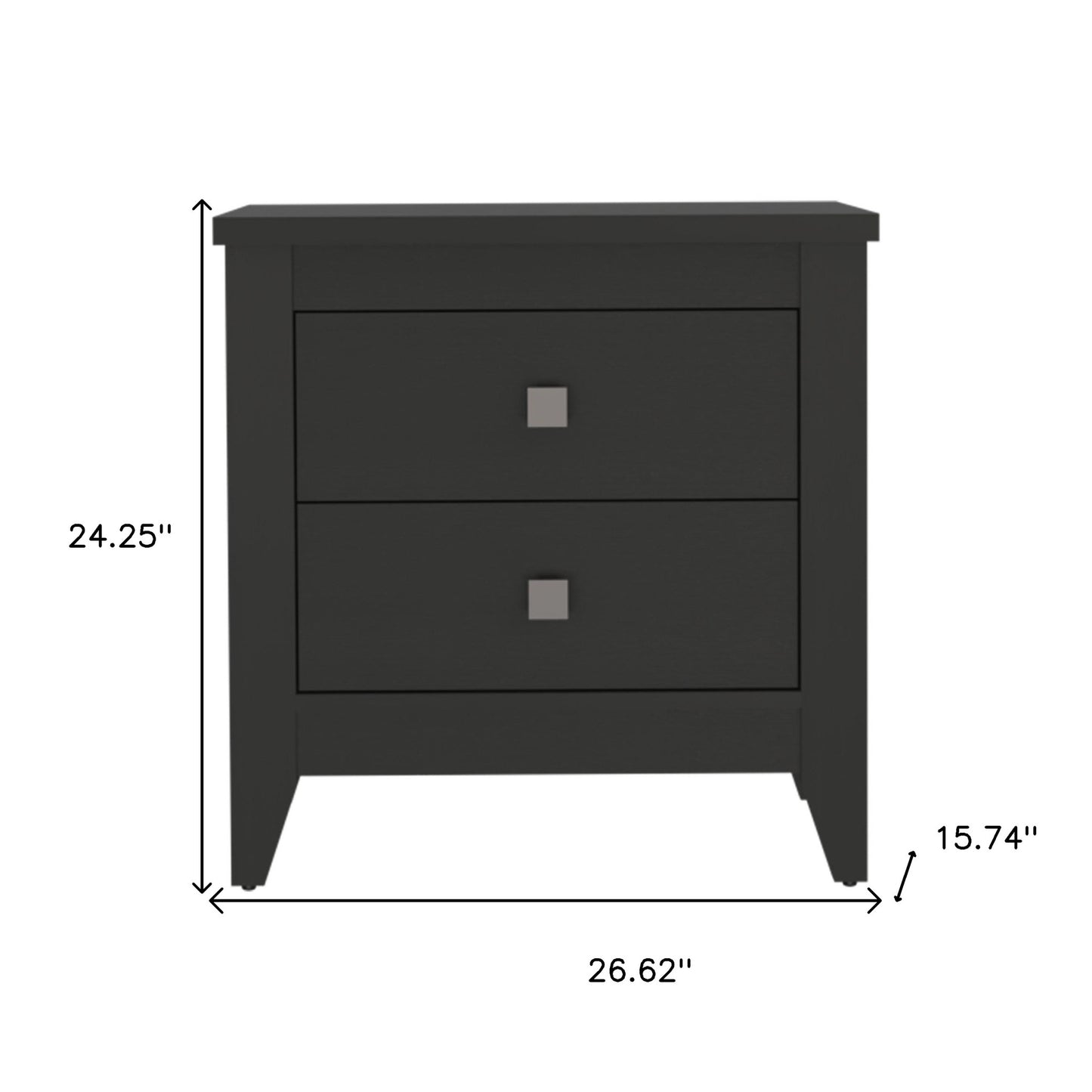 24" Black Two Drawer Faux Wood Nightstand