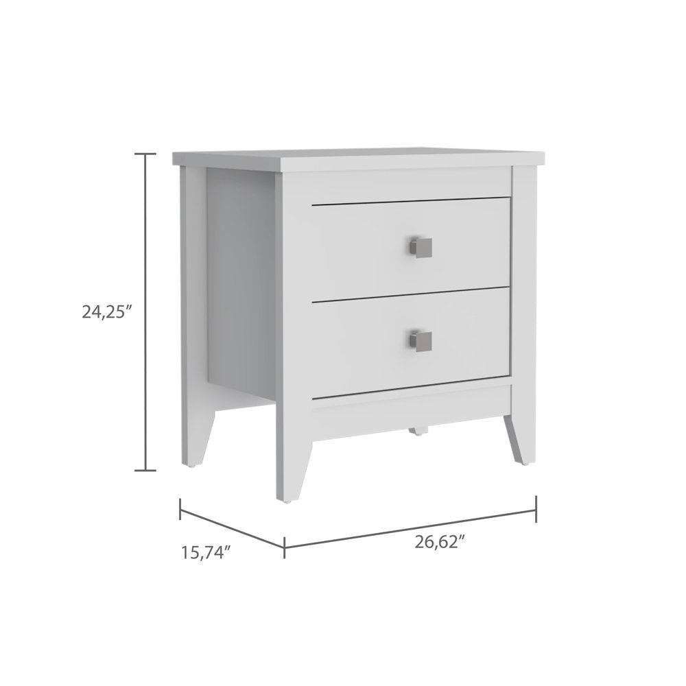 24" White Wood Two Drawer Nightstand