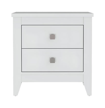 24" White Two Drawer Faux Wood Nightstand