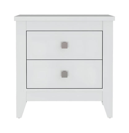24" White Wood Two Drawer Nightstand