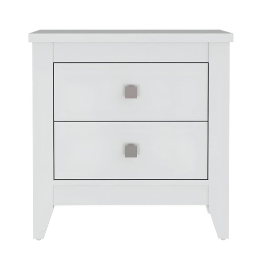 24" White Wood Two Drawer Nightstand