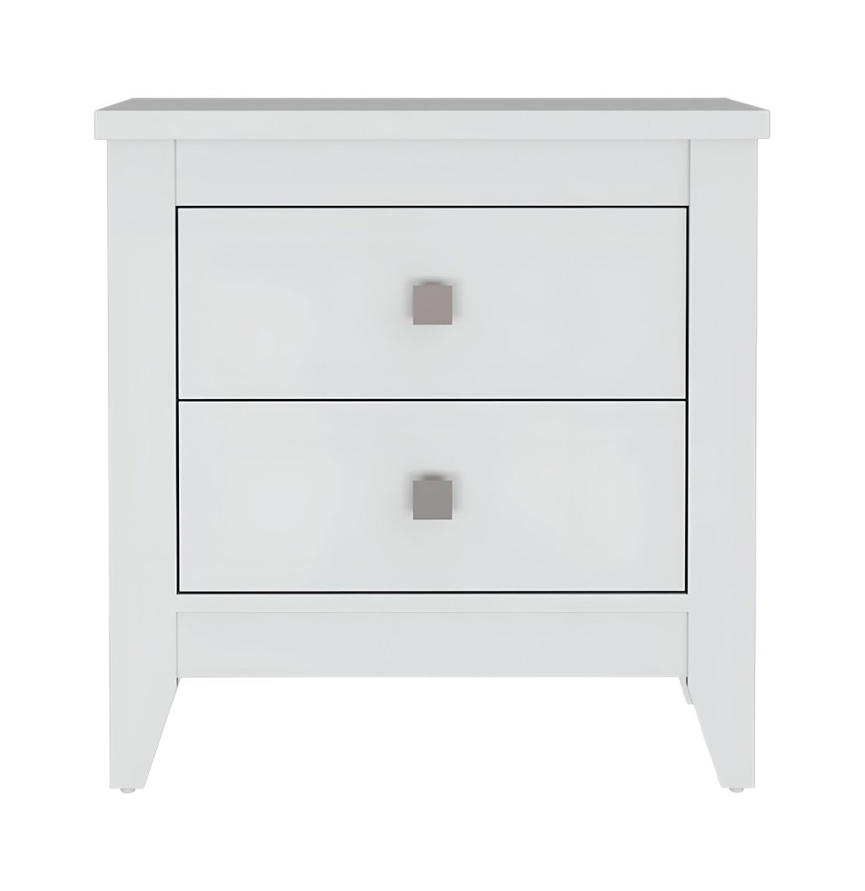 24" White Wood Two Drawer Nightstand