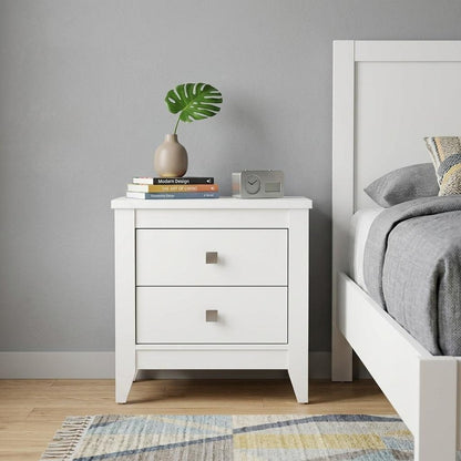 24" White Wood Two Drawer Nightstand