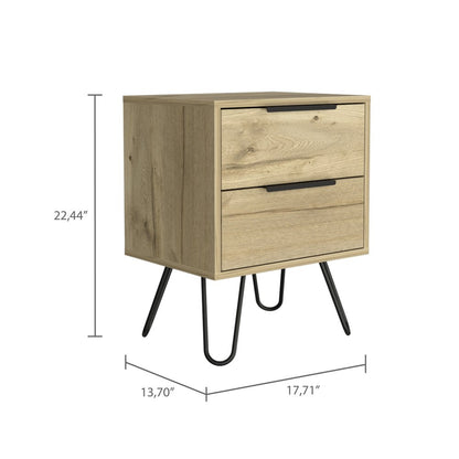 22" Oak Wood Two Drawer Nightstand