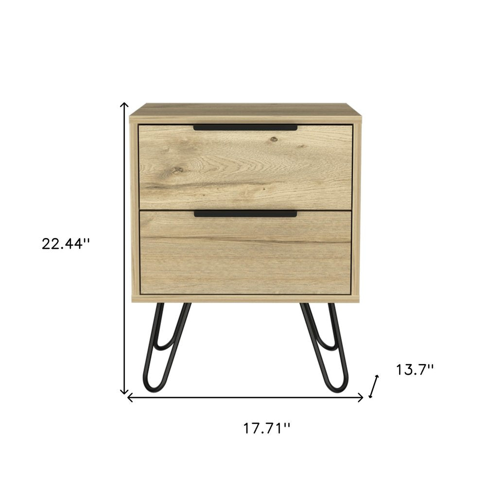 22" Oak Wood Two Drawer Nightstand