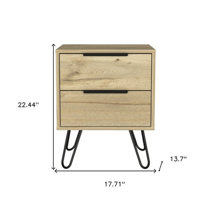 22" Oak Wood Two Drawer Nightstand