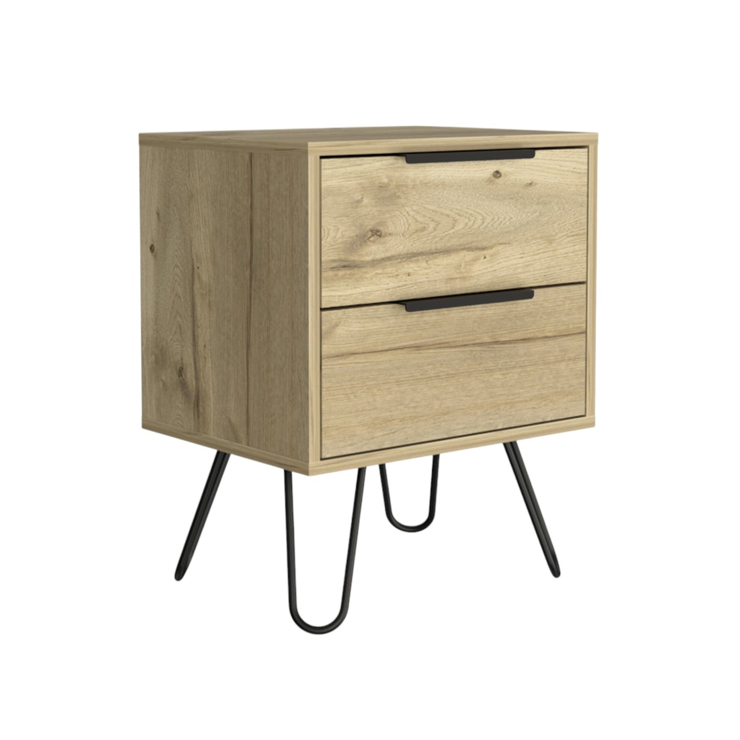 22" Oak Two Drawer Faux Wood Nightstand