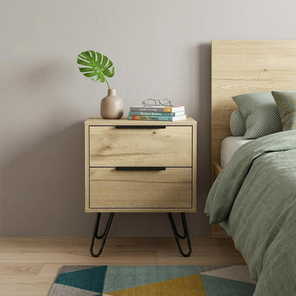 22" Oak Wood Two Drawer Nightstand