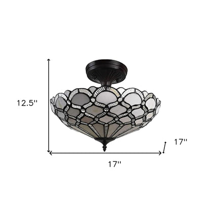 Black and Gray Two Light Tiffany Style Semi Flush Dimmable Ceiling LIght