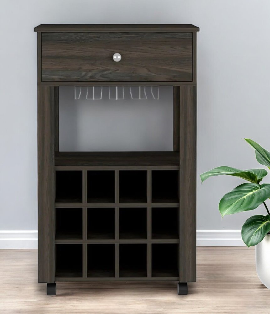 Espresso Rolling Bar Cart With Wine Storage