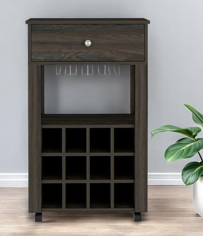 Espresso Rolling Bar Cart With Wine Storage