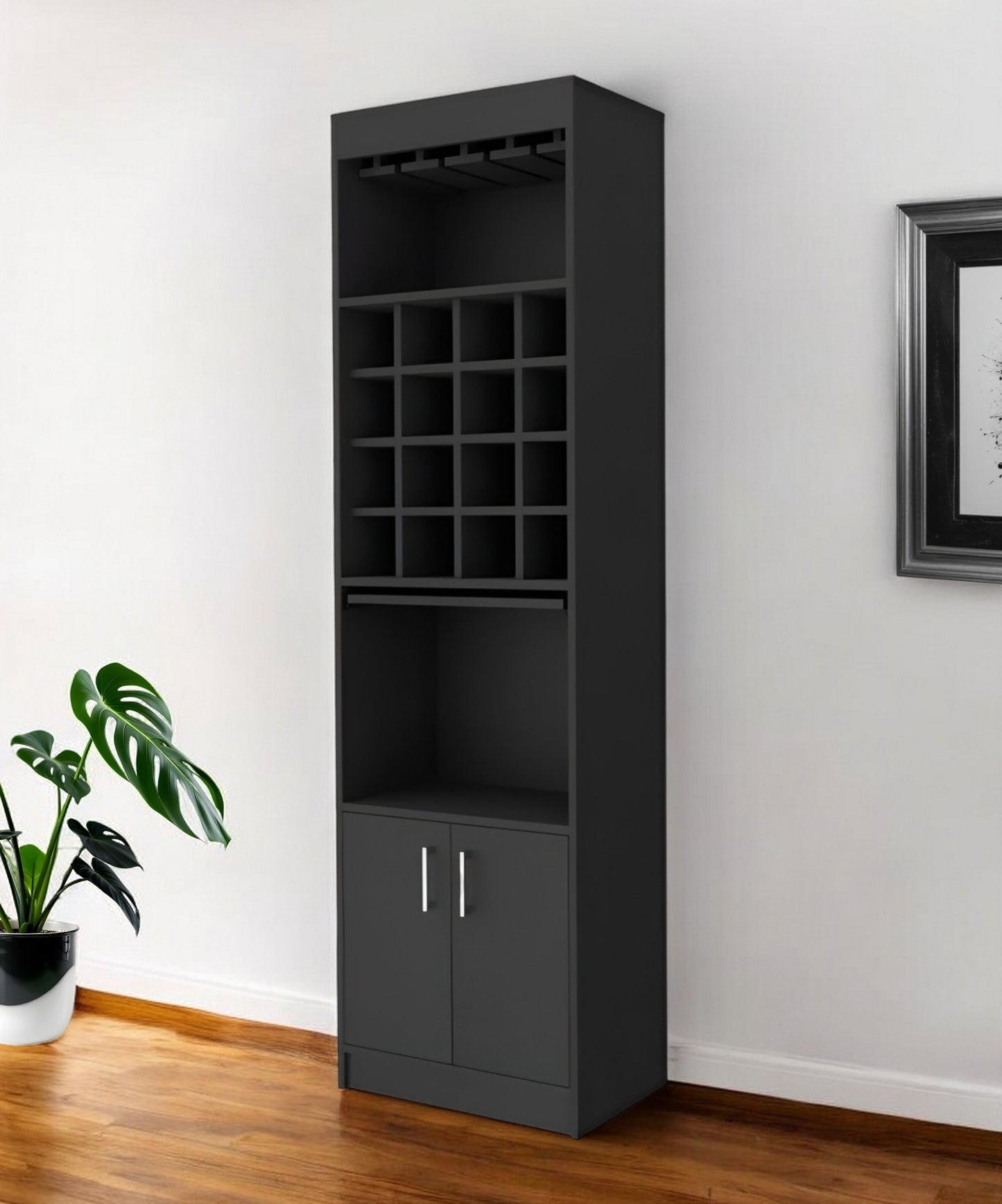 24" Black Bar Cabinet With Eighteen Shelves