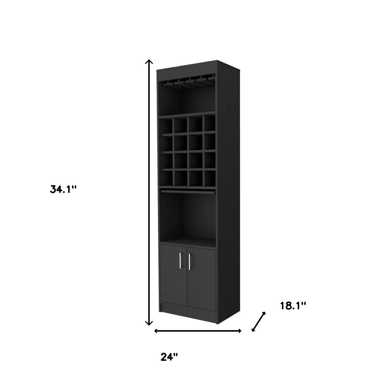 24" Black Bar Cabinet With Eighteen Shelves