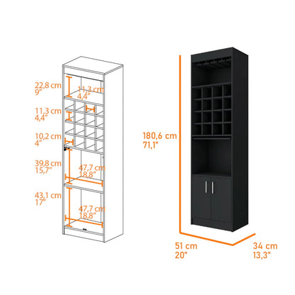 24" Black Bar Cabinet With Eighteen Shelves