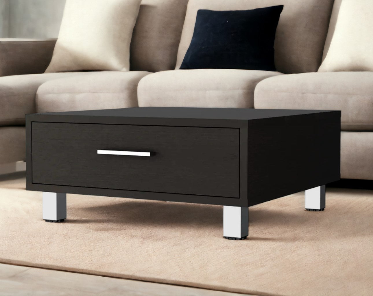 24" Black Coffee Table With Drawer