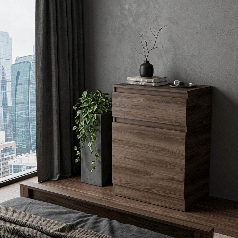23" Dark Brown Wood Two Drawer Dresser