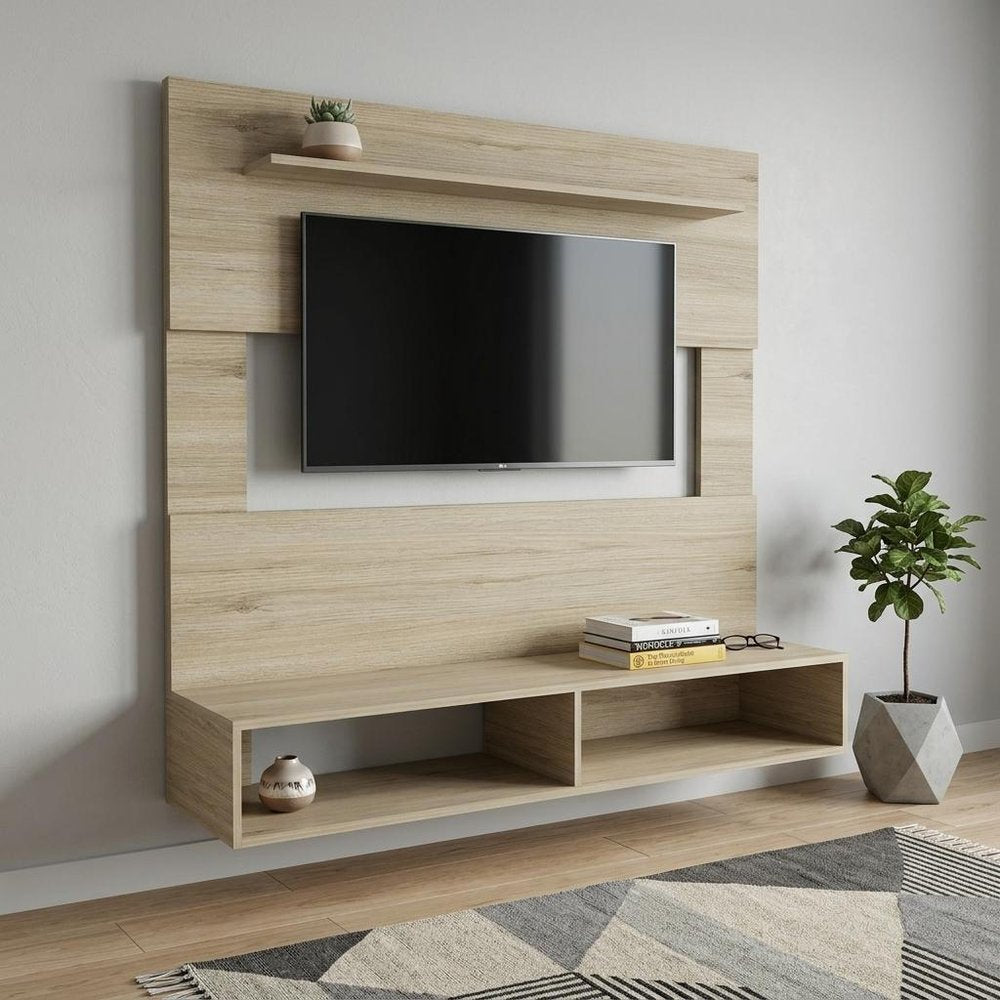 55" Light Pine Open Shelving Entertainment Center