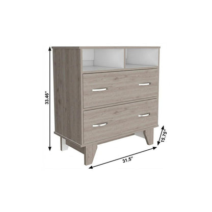 32" Light Gray Wood Two Drawer Dresser