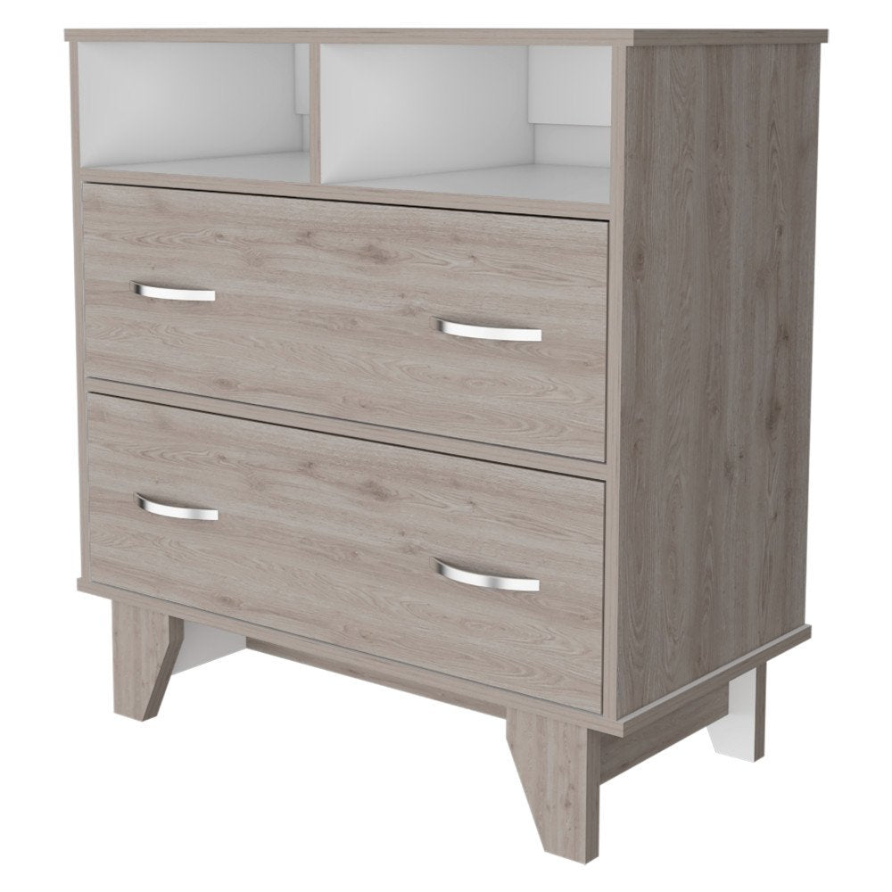 32" Light Gray Wood Two Drawer Dresser