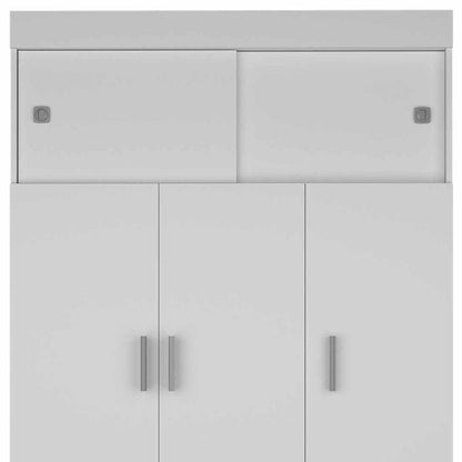 73" White Wood Three Door Two Drawer Combo Dresser