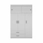 73" White Wood Three Door Two Drawer Combo Dresser