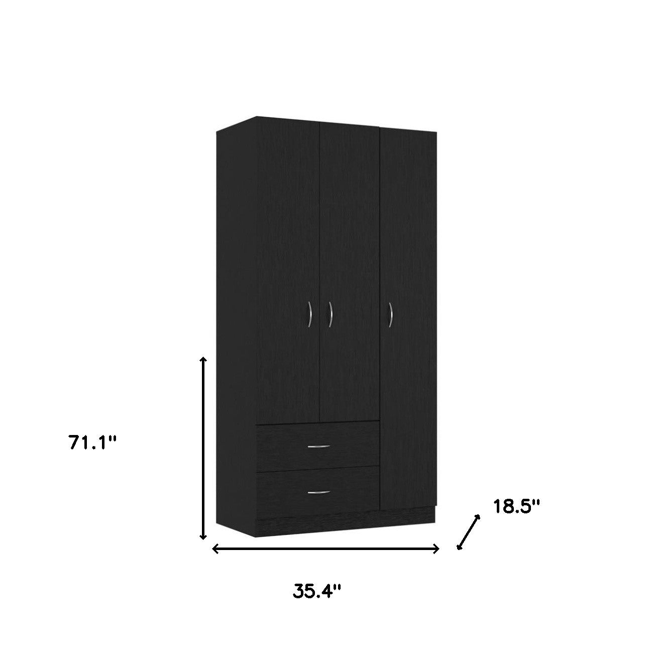 71" Black Manufactured Wood Two Drawer Combo Dresser