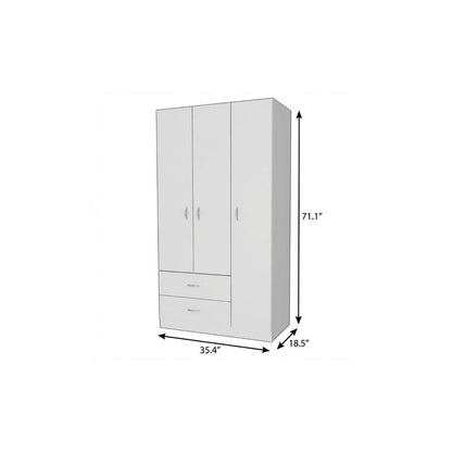 71" White Wood Two Drawer Combo Dresser