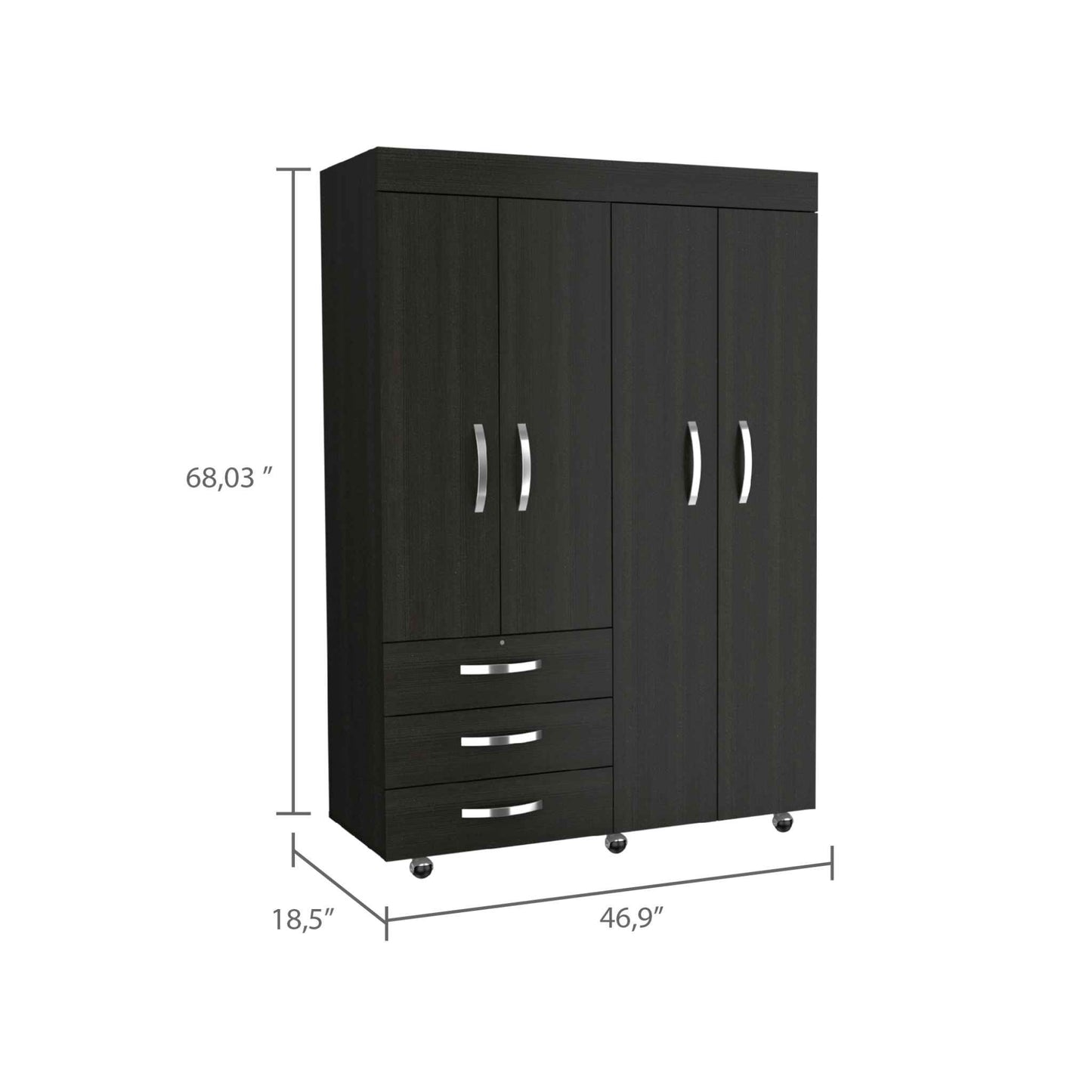 47" Black Three Drawer Combo Dresser