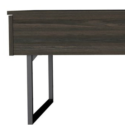 39" Espresso And Black Metal Lift Top Coffee Table With Drawer
