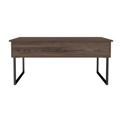 41" Dark Brown and Black Wood and Metal Lift Top Coffee Table