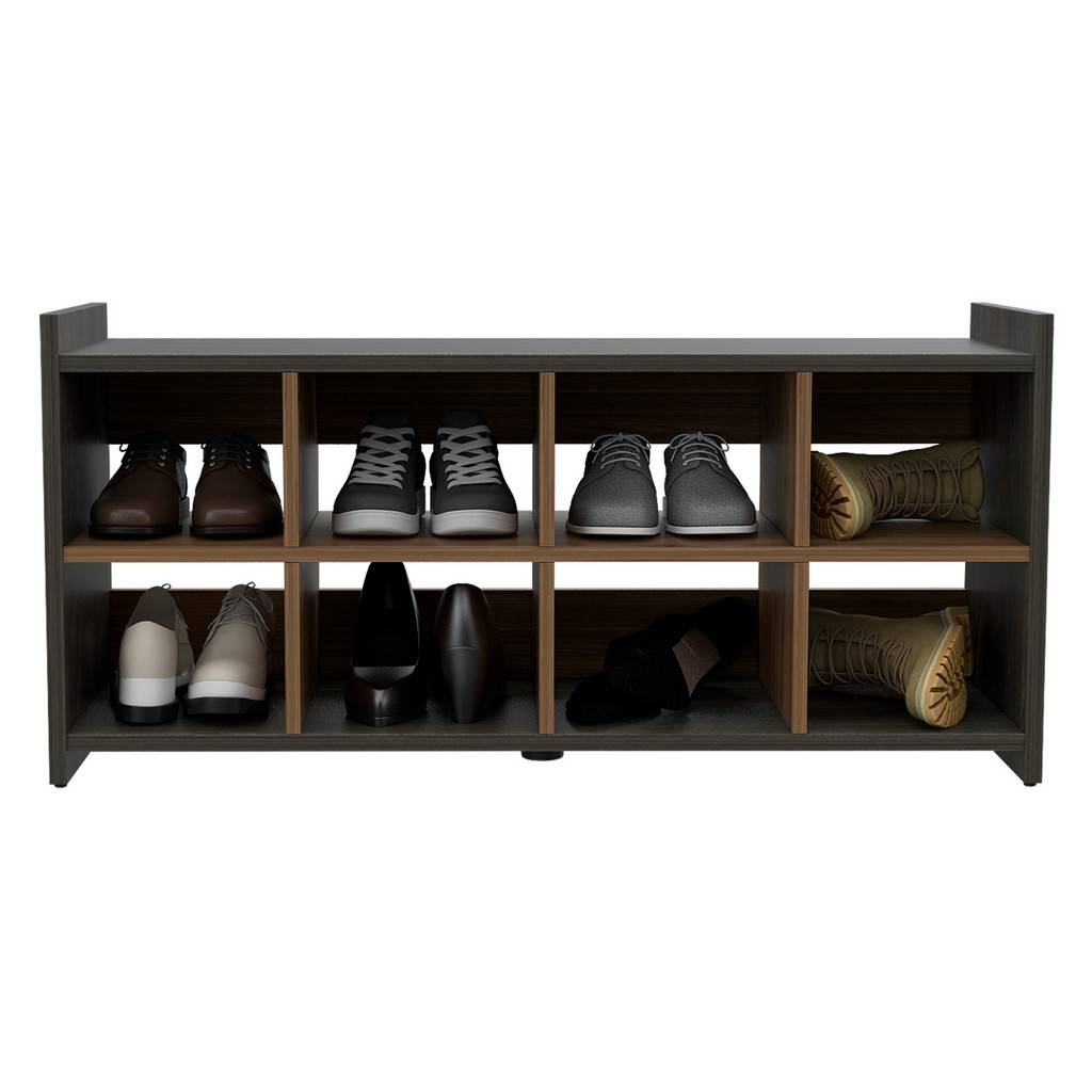 Modern Espresso and Mahogany Eight Pair Shoe Rack Storage Unit