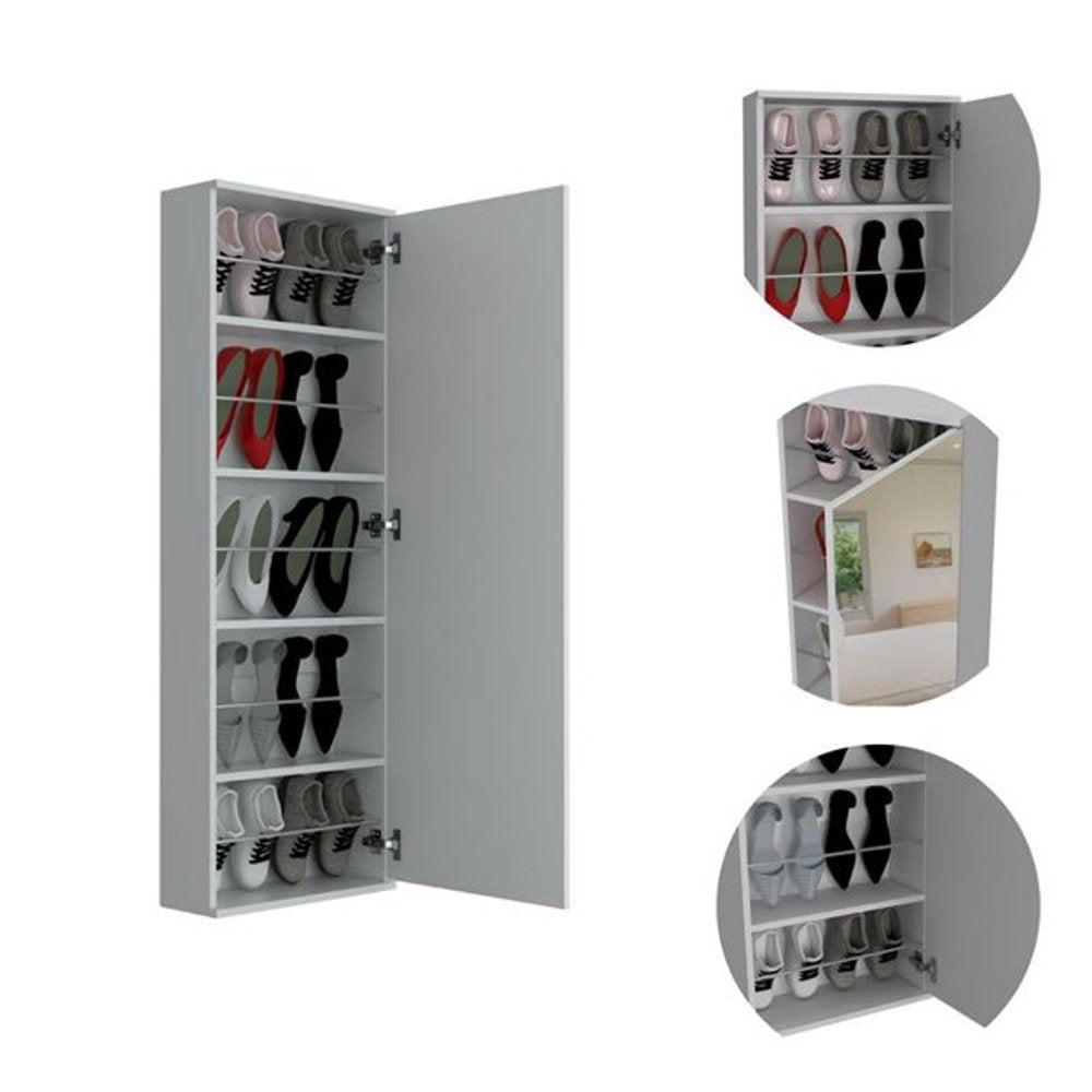 Stylish White  Wall Mounted Shoe Rack with Mirror