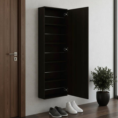 Dark Brown Ten Pair Wall Mounted WoodShoe Rack